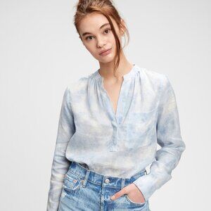 EUC GAP Cloud Tie Dye Long Sleeve Poppover Linen Shirt